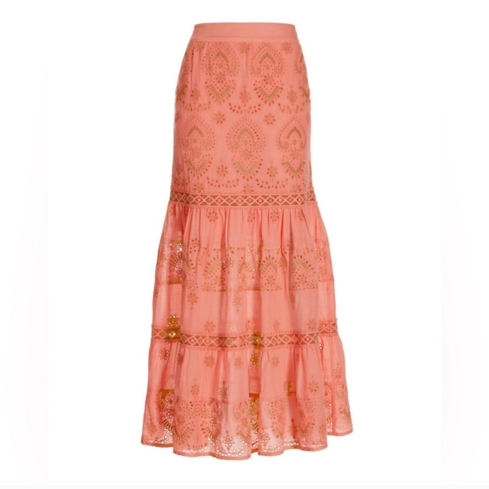 🧡 BOSTON PROPER Coral METALLIC EMBROIDERED EYELET MAXI SKIRT 🧡 - Picture 3 of 17